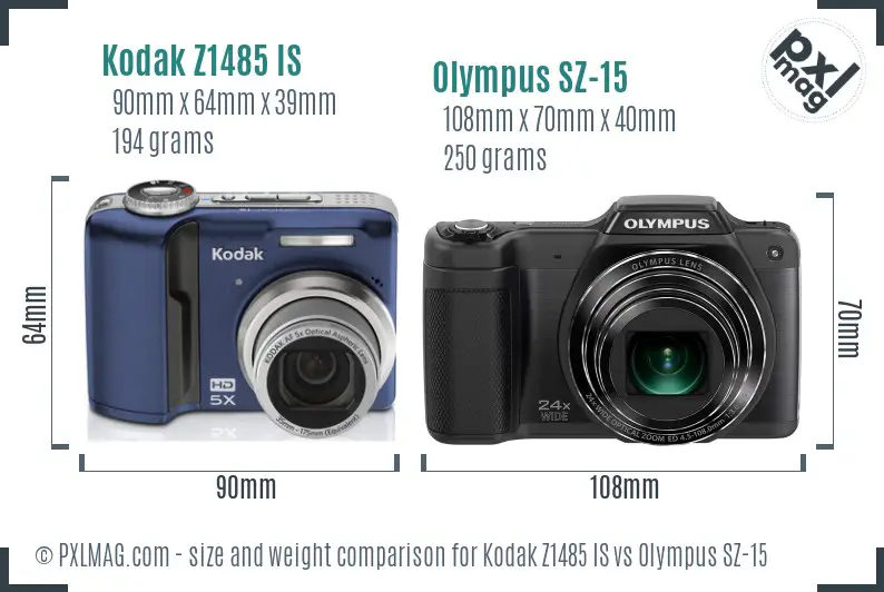 Kodak Z1485 IS vs Olympus SZ-15 size comparison