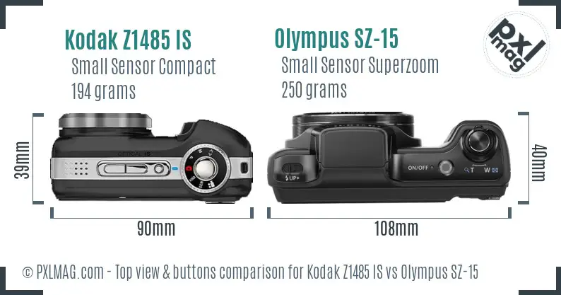 Kodak Z1485 IS vs Olympus SZ-15 top view buttons comparison