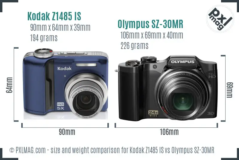 Kodak Z1485 IS vs Olympus SZ-30MR size comparison