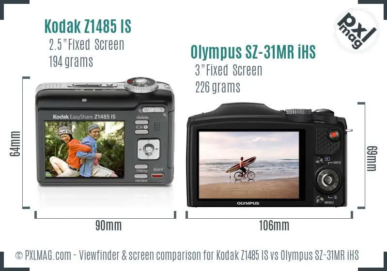 Kodak Z1485 IS vs Olympus SZ-31MR iHS Screen and Viewfinder comparison