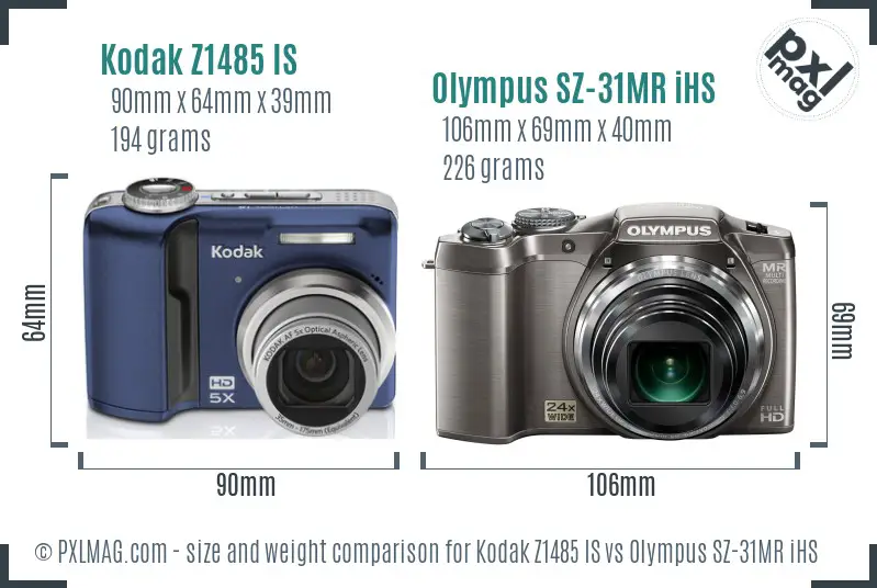 Kodak Z1485 IS vs Olympus SZ-31MR iHS size comparison