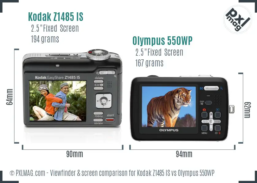 Kodak Z1485 IS vs Olympus 550WP Screen and Viewfinder comparison