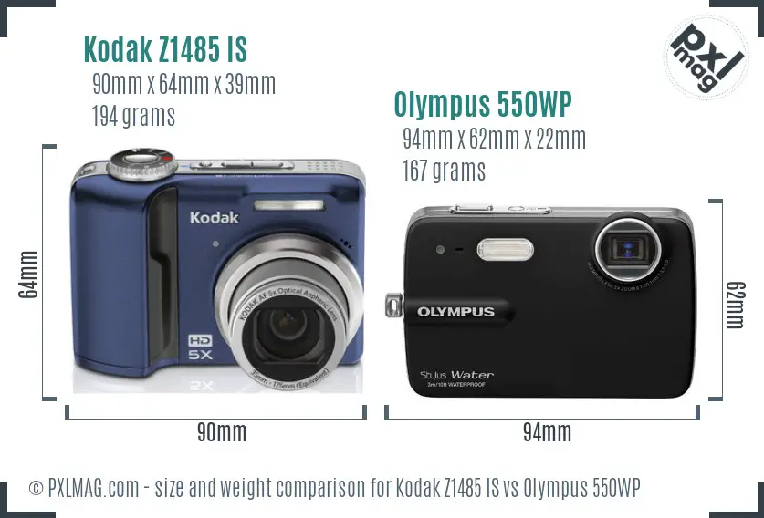 Kodak Z1485 IS vs Olympus 550WP size comparison