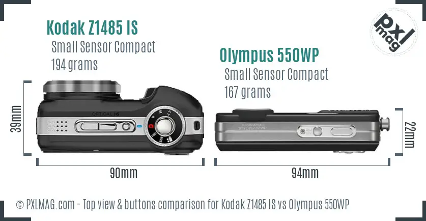Kodak Z1485 IS vs Olympus 550WP top view buttons comparison