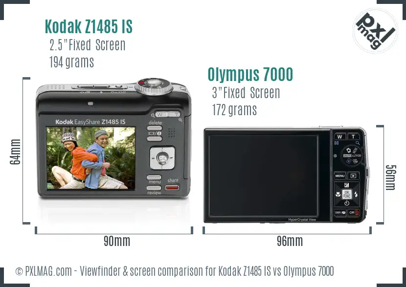Kodak Z1485 IS vs Olympus 7000 Screen and Viewfinder comparison