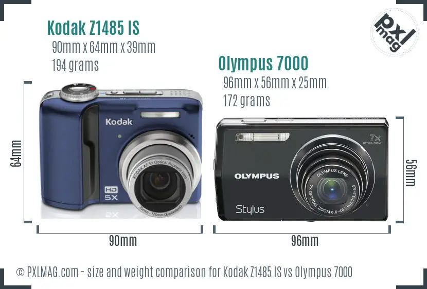 Kodak Z1485 IS vs Olympus 7000 size comparison