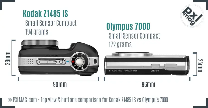 Kodak Z1485 IS vs Olympus 7000 top view buttons comparison