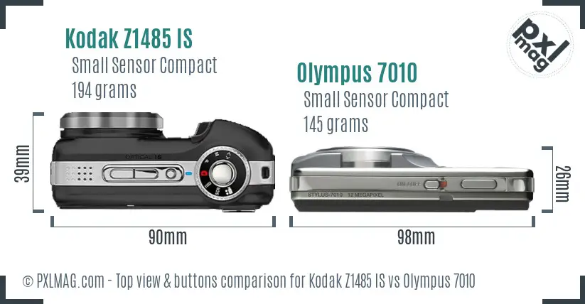 Kodak Z1485 IS vs Olympus 7010 top view buttons comparison Kodak Z1485 IS vs Olympus 7010 top view buttons comparison