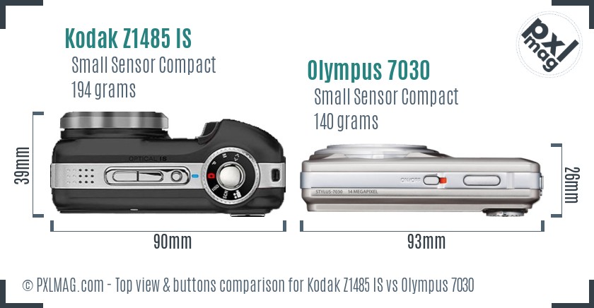 Kodak Z1485 IS vs Olympus 7030 top view buttons comparison