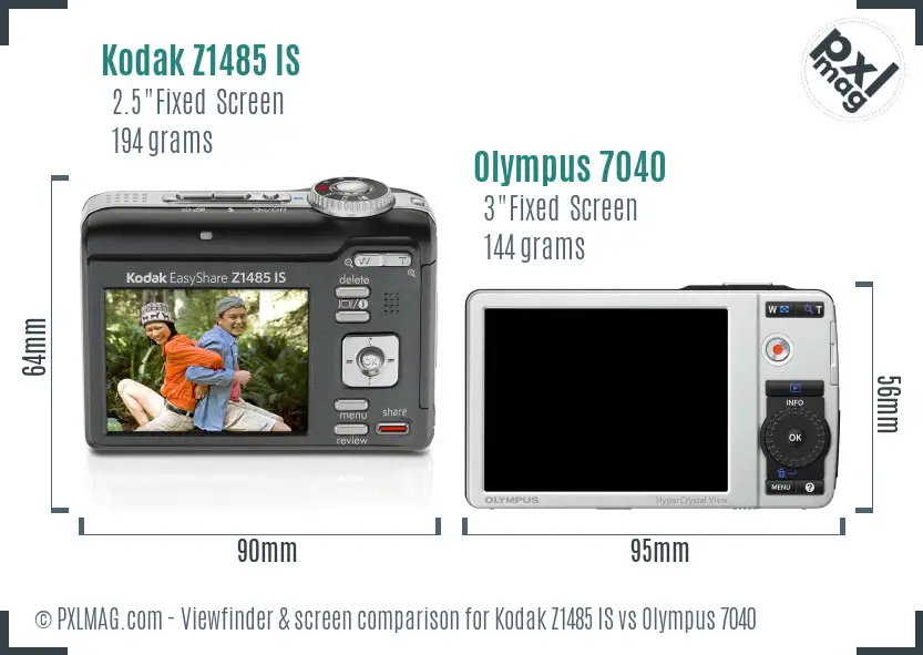 Kodak Z1485 IS vs Olympus 7040 Screen and Viewfinder comparison