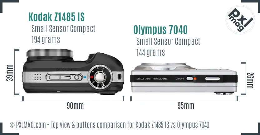 Kodak Z1485 IS vs Olympus 7040 top view buttons comparison