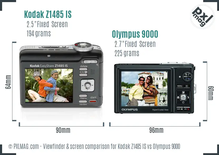 Kodak Z1485 IS vs Olympus 9000 Screen and Viewfinder comparison Kodak Z1485 IS vs Olympus 9000 Screen and Viewfinder comparison
