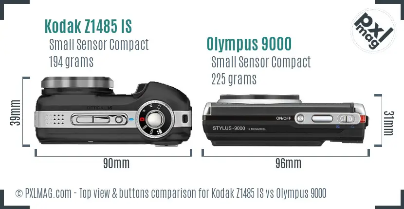 Kodak Z1485 IS vs Olympus 9000 top view buttons comparison Kodak Z1485 IS vs Olympus 9000 top view buttons comparison