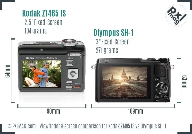 Kodak Z1485 IS vs Olympus SH-1 Screen and Viewfinder comparison