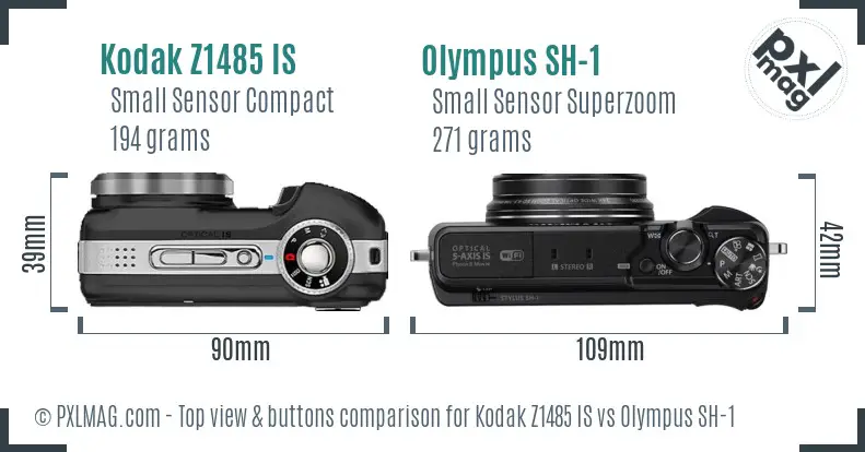 Kodak Z1485 IS vs Olympus SH-1 top view buttons comparison