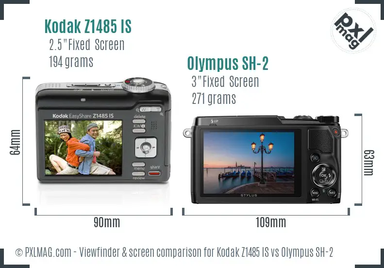 Kodak Z1485 IS vs Olympus SH-2 Screen and Viewfinder comparison