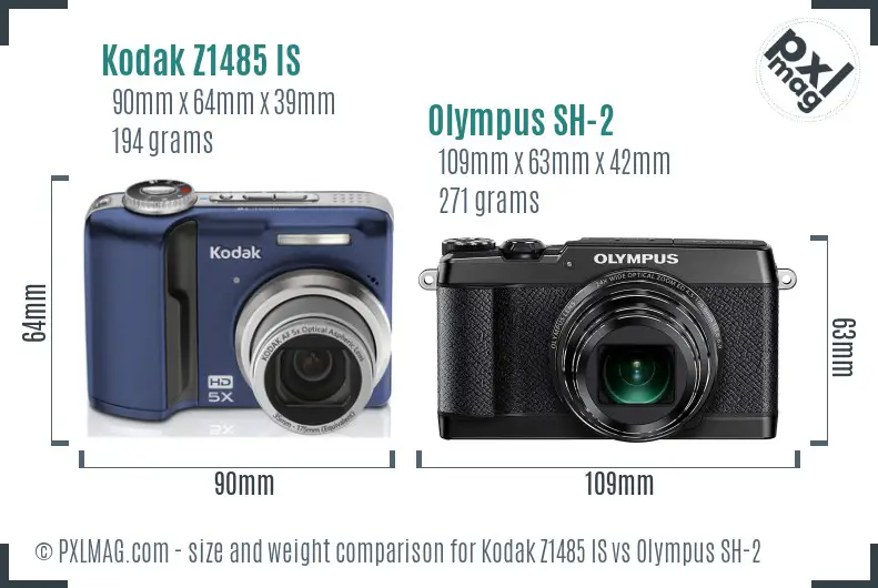 Kodak Z1485 IS vs Olympus SH-2 size comparison