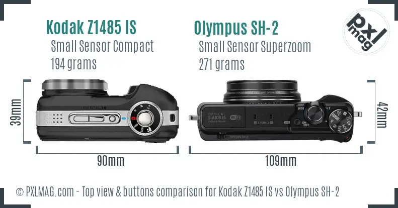 Kodak Z1485 IS vs Olympus SH-2 top view buttons comparison