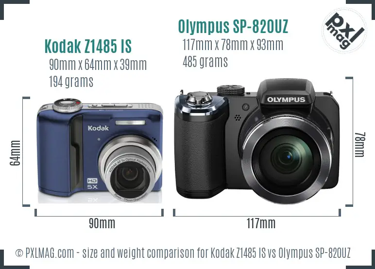 Kodak Z1485 IS vs Olympus SP-820UZ size comparison