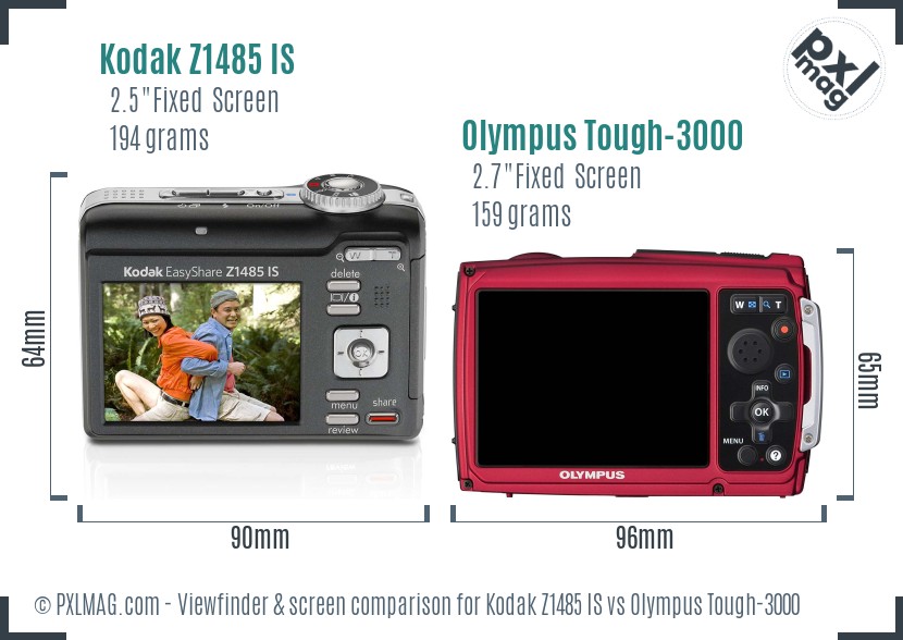 Kodak Z1485 IS vs Olympus Tough-3000 Screen and Viewfinder comparison