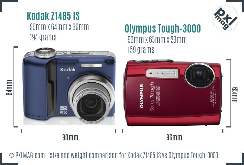 Kodak Z1485 IS vs Olympus Tough-3000 size comparison