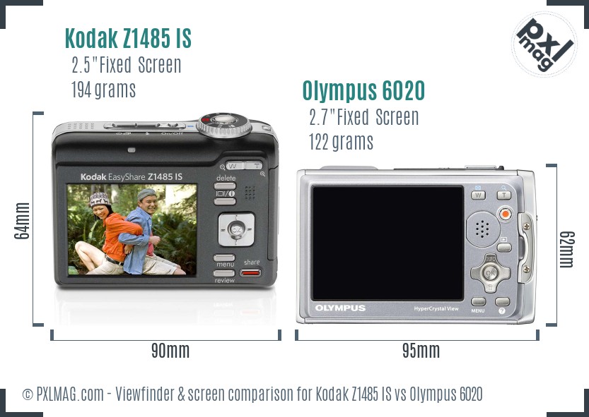 Kodak Z1485 IS vs Olympus 6020 Screen and Viewfinder comparison