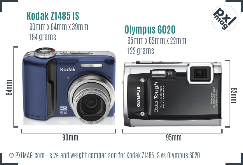 Kodak Z1485 IS vs Olympus 6020 size comparison