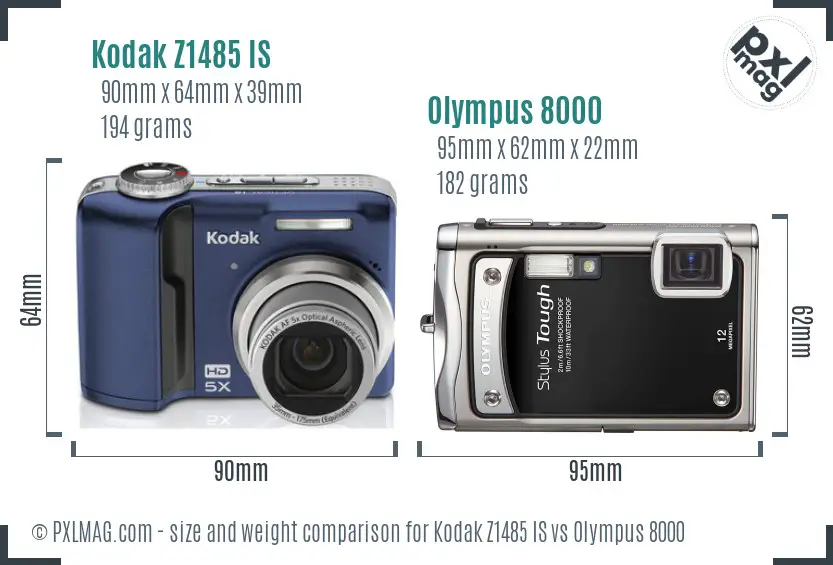 Kodak Z1485 IS vs Olympus 8000 size comparison