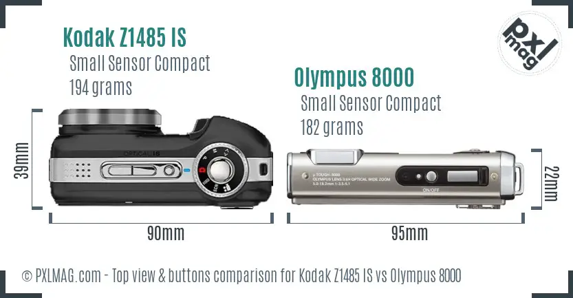 Kodak Z1485 IS vs Olympus 8000 top view buttons comparison