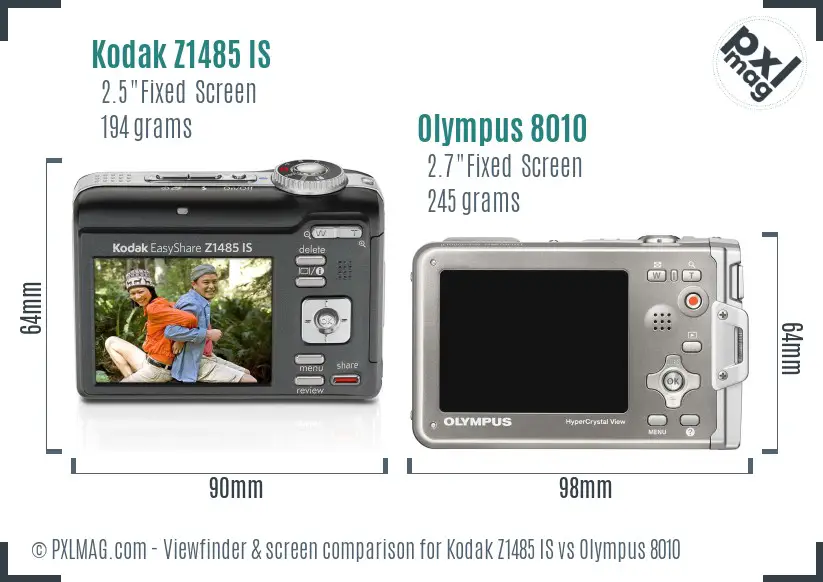 Kodak Z1485 IS vs Olympus 8010 Screen and Viewfinder comparison