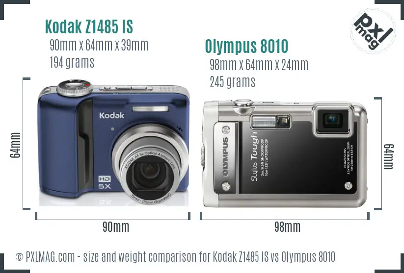 Kodak Z1485 IS vs Olympus 8010 size comparison