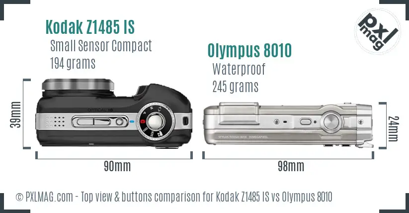 Kodak Z1485 IS vs Olympus 8010 top view buttons comparison