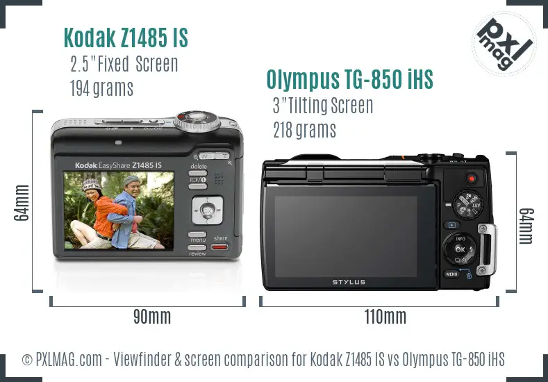 Kodak Z1485 IS vs Olympus TG-850 iHS Screen and Viewfinder comparison