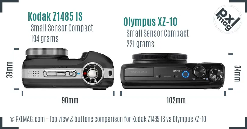 Kodak Z1485 IS vs Olympus XZ-10 top view buttons comparison Kodak Z1485 IS vs Olympus XZ-10 top view buttons comparison
