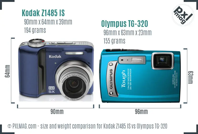 Kodak Z1485 IS vs Olympus TG-320 size comparison Kodak Z1485 IS vs Olympus TG-320 size comparison