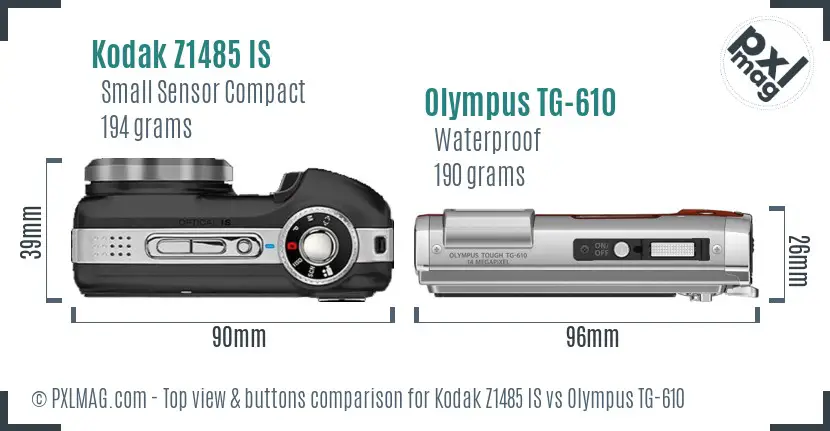 Kodak Z1485 IS vs Olympus TG-610 top view buttons comparison