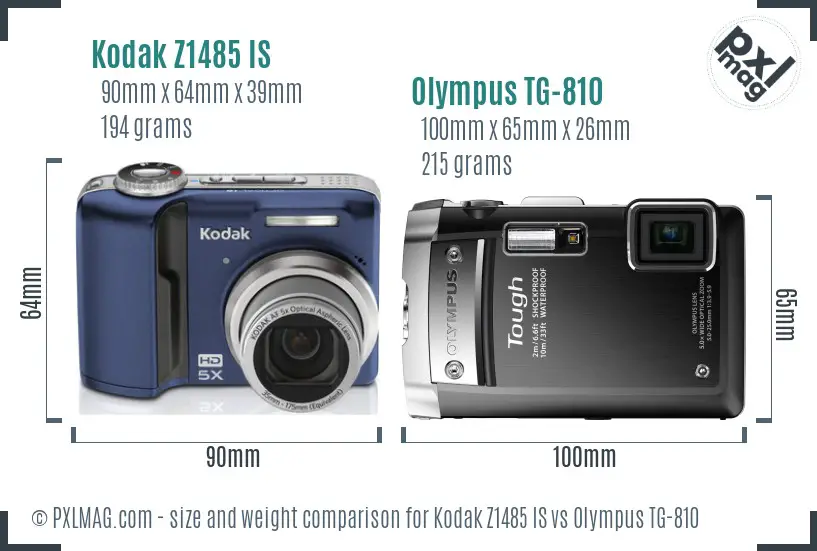 Kodak Z1485 IS vs Olympus TG-810 size comparison Kodak Z1485 IS vs Olympus TG-810 size comparison