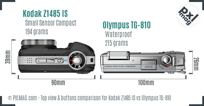 Kodak Z1485 IS vs Olympus TG-810 top view buttons comparison Kodak Z1485 IS vs Olympus TG-810 top view buttons comparison