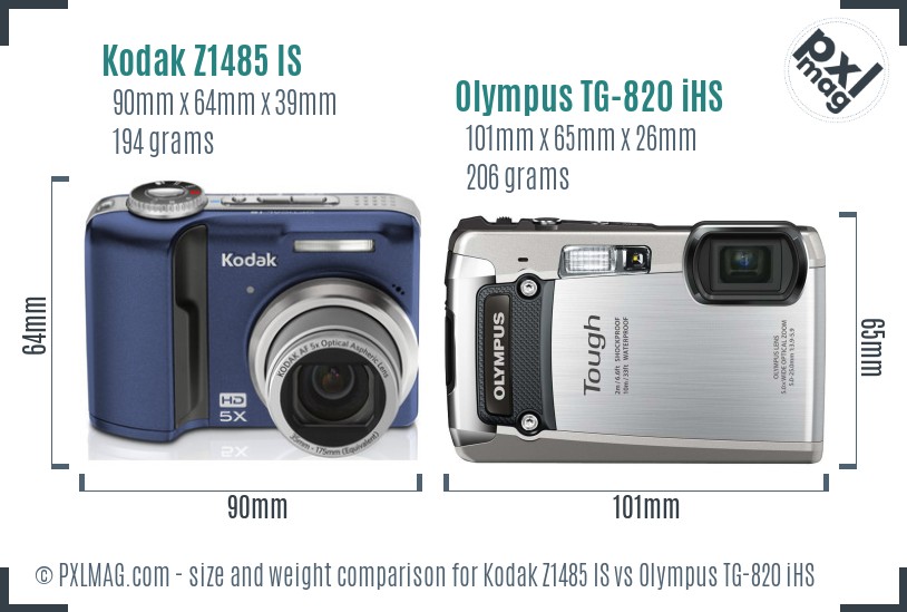 Kodak Z1485 IS vs Olympus TG-820 iHS size comparison Kodak Z1485 IS vs Olympus TG-820 iHS size comparison