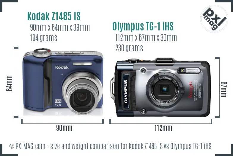 Kodak Z1485 IS vs Olympus TG-1 iHS size comparison Kodak Z1485 IS vs Olympus TG-1 iHS size comparison