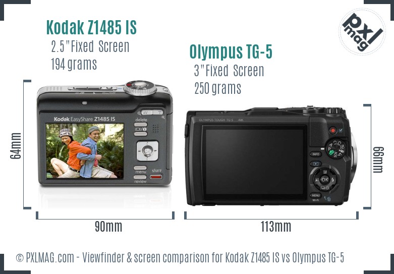 Kodak Z1485 IS vs Olympus TG-5 Screen and Viewfinder comparison