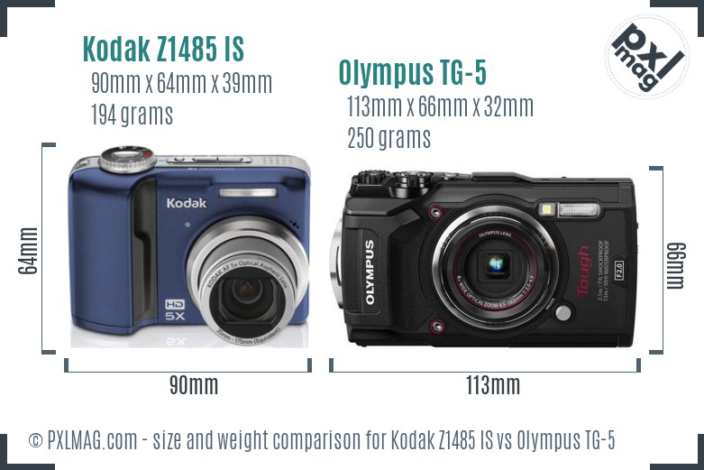 Kodak Z1485 IS vs Olympus TG-5 size comparison Kodak Z1485 IS vs Olympus TG-5 size comparison