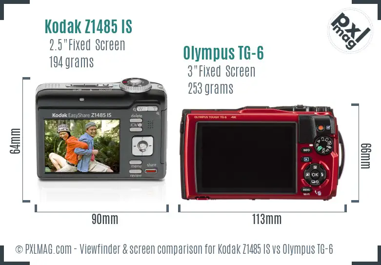 Kodak Z1485 IS vs Olympus TG-6 Screen and Viewfinder comparison