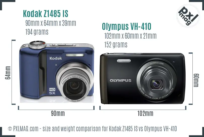 Kodak Z1485 IS vs Olympus VH-410 size comparison Kodak Z1485 IS vs Olympus VH-410 size comparison