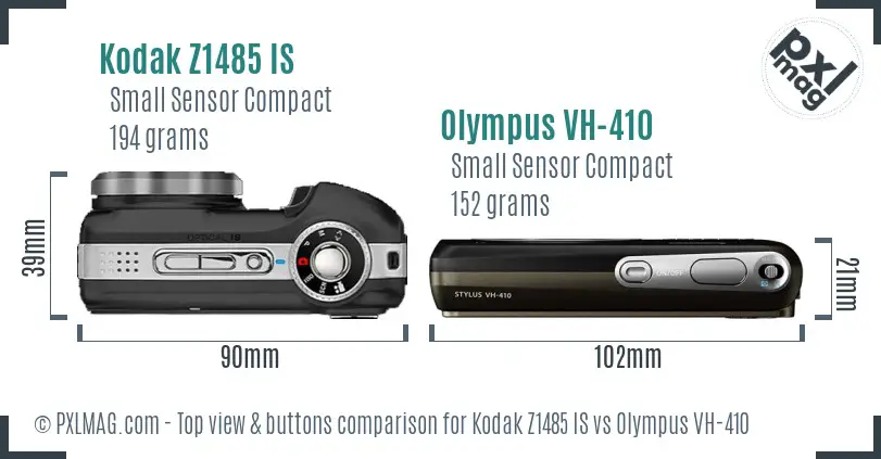 Kodak Z1485 IS vs Olympus VH-410 top view buttons comparison