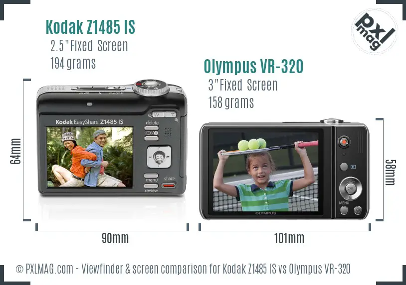 Kodak Z1485 IS vs Olympus VR-320 Screen and Viewfinder comparison