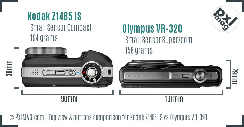 Kodak Z1485 IS vs Olympus VR-320 top view buttons comparison