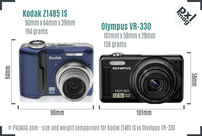 Kodak Z1485 IS vs Olympus VR-330 size comparison