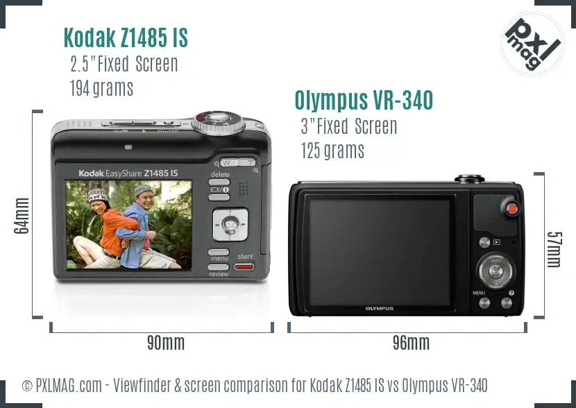 Kodak Z1485 IS vs Olympus VR-340 Screen and Viewfinder comparison