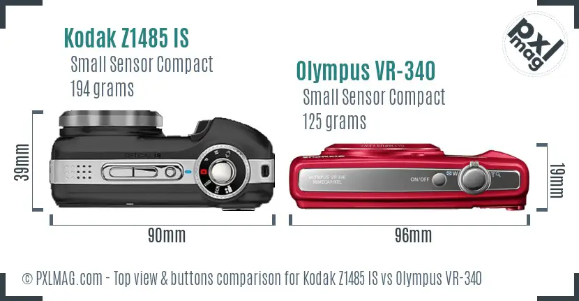 Kodak Z1485 IS vs Olympus VR-340 top view buttons comparison